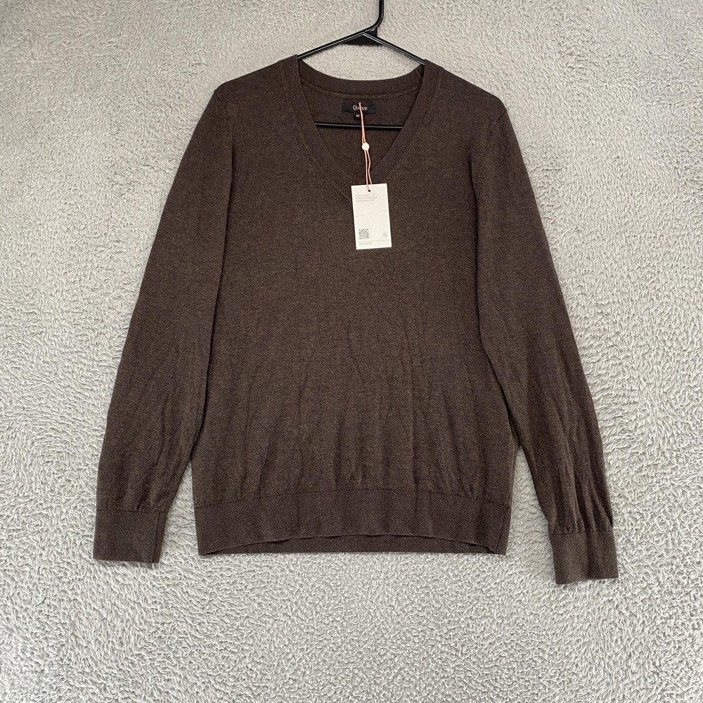 Quince Sweater Mens Medium Brown V Neck Organic Cotton Cashmere Knit Pullover